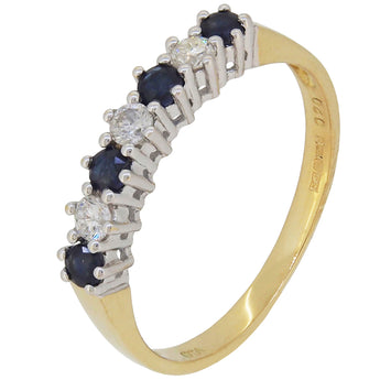 A modern, 18ct yellow gold, sapphire & diamond set, seven stone half eternity ring.