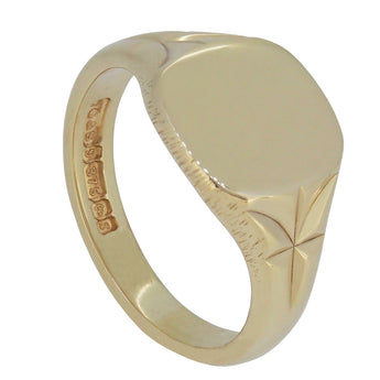 A mid-20th century, 9ct yellow gold, cushion signet ring.