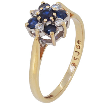 A modern, 9ct yellow gold, sapphire & diamond set cluster ring