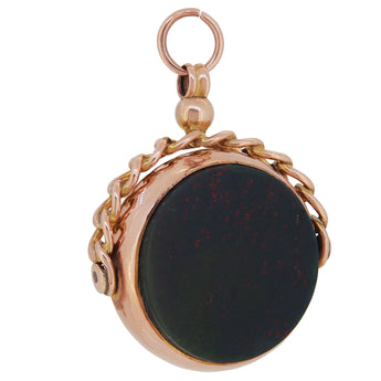 An Edwardian, 9ct rose gold, bloodstone & brown carnelian set swivel fob.