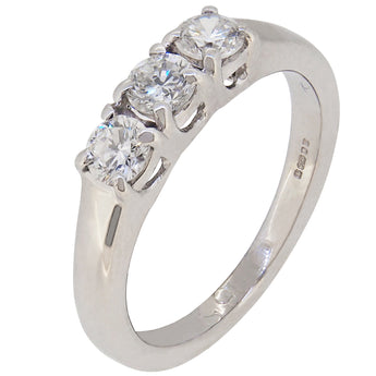A modern, 18ct white gold, diamond set trilogy ring.