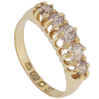 A Victorian, 18ct yellow gold, diamond set, five stone, half hoop ring