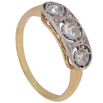 A modern, 18ct yellow gold, diamond set, seven stone, Art Deco style ring.