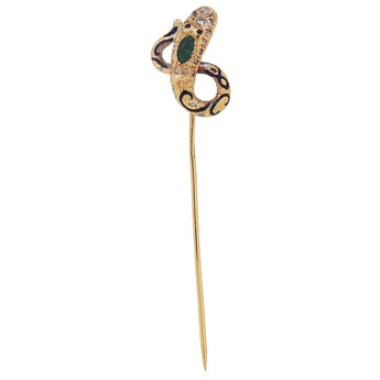 A Victorian, emerald, ruby & diamond set snake stick pin.
