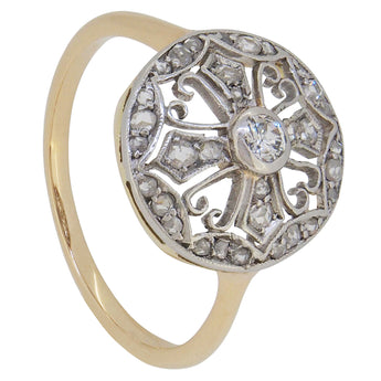 An early 20th century, 18ct yellow & white gold, diamond set, round open cluster ring.