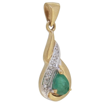 A modern, 9ct yellow & white gold, emerald & diamond set pendant.
