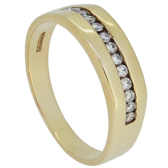 A modern, 9ct yellow gold, diamond set half eternity ring.