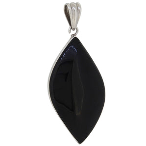 A modern, silver, black onyx & abalone set pendant.