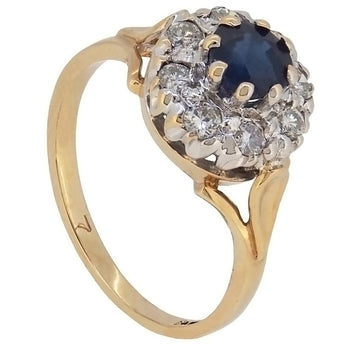 A modern, 9ct yellow gold, sapphire & diamond set coronet cluster ring.