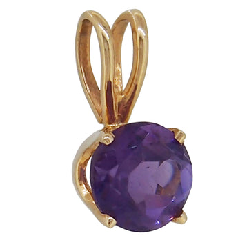 A modern, 14ct yellow gold, amethyst set circular pendant