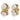 A pair of modern, 9ct yellow gold, pearl set, figure of eight stud earrings.