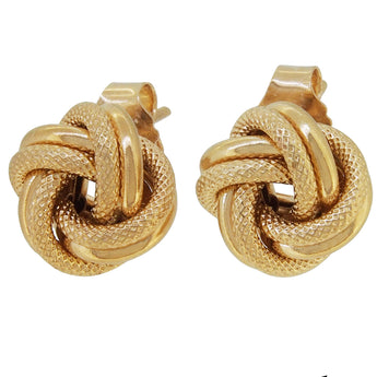 A pair of modern, 18ct yellow gold, knot stud earrings.