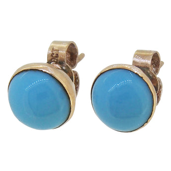 A pair of modern, 9ct yellow gold, turquoise set stud earrings.