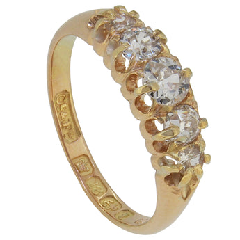 A Victorian, 18ct yellow gold, old cut diamond set, five stone diamond ring.