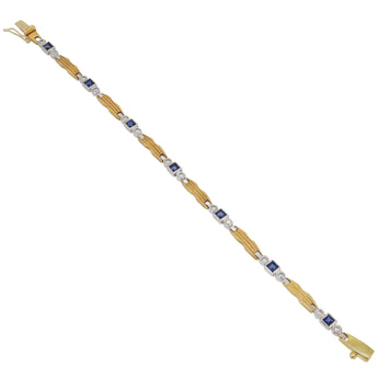 A modern, 18ct yellow gold, sapphire & diamond set, in line bracelet.