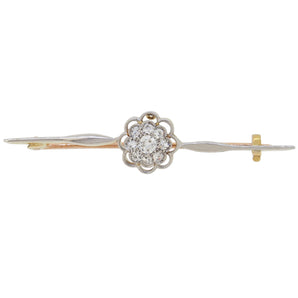 An early 20th century, 15ct gold & platinum, diamond set cluster bar brooch.