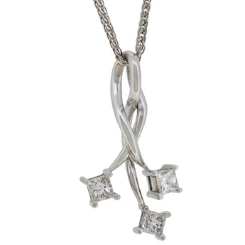 A modern, 18ct white gold, princess cut diamond set, three stone pendant & chain.