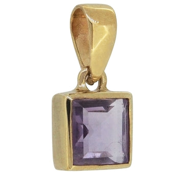A modern, 9ct yellow gold, amethyst set pendant.