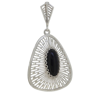 A modern, silver, black onyx set, open work pendant.