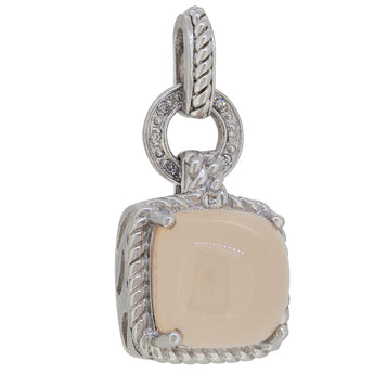 A modern, silver, rose quartz set pendant.