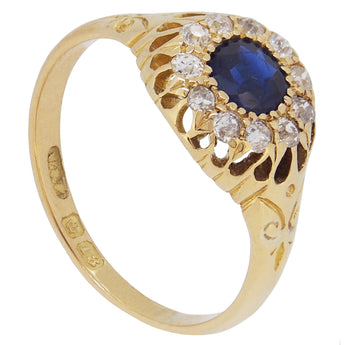An early 20th century, 18ct yellow gold, sapphire & diamond set cluster ring.