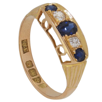 An Edwardian, 18ct yellow gold, sapphire & diamond set five stone ring.
