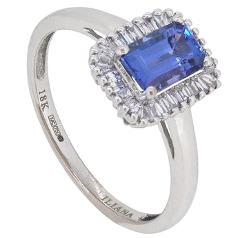 A modern, 18ct white gold, tanzanite & diamond set, rectangular cluster ring.