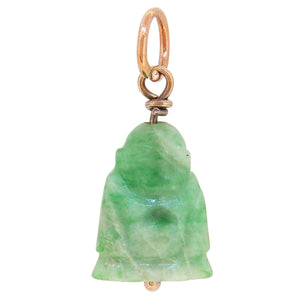 A mid-20th century, 9ct rose gold, jadeite buddha set pendant.