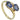 A modern, 9ct yellow gold, tanzanite set, two stone crossover ring.