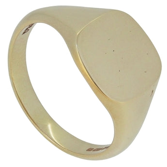 A modern, 9ct yellow gold, cushion signet ring.