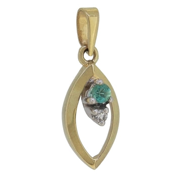 A modern, 9ct yellow gold, emerald & diamond set pendant.