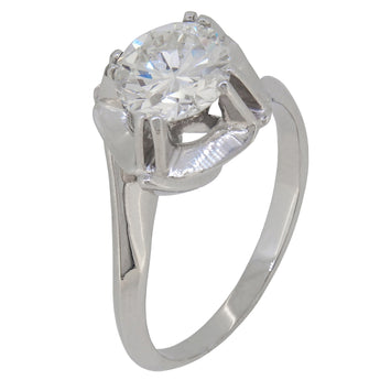 A modern, 18ct white gold, diamond set, single stone ring with a petal mount.