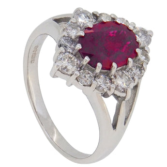 A modern, 18ct white gold, ruby & diamond set cluster ring.