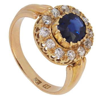 An early 20th century, 18ct yellow gold, sapphire & diamond set cluster ring.