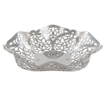 A modern, silver, pierced, lace effect bon bon dish.