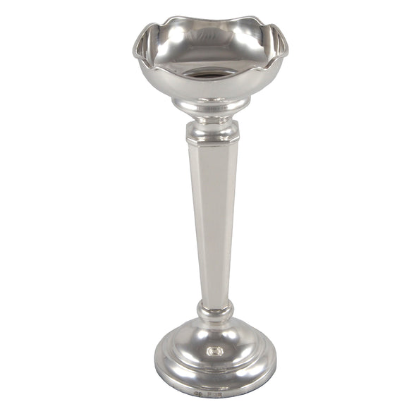 A modern, silver vase