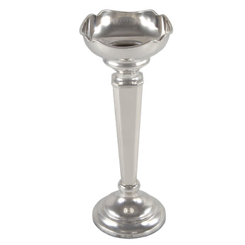 A modern, silver vase