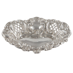 An Edwardian, silver, heart shaped, pierced, embossed dish.