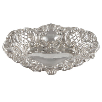 An Edwardian, silver, heart shaped, pierced, embossed dish.