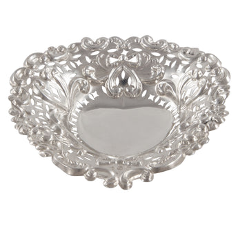 A Victorian, silver, pierced, heart shaped bon bon dish.