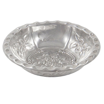 A continental, white metal, circular, embossed dish.