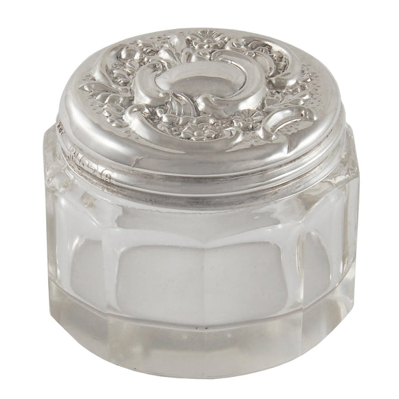 A Victorian, glass jar with a silver lid