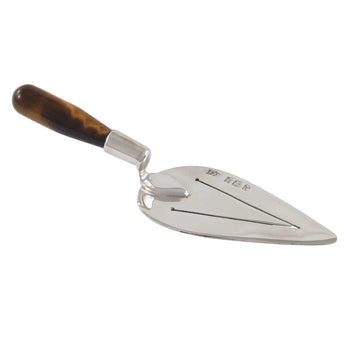 A modern, silver, tiger's eye set trowel bookmark
