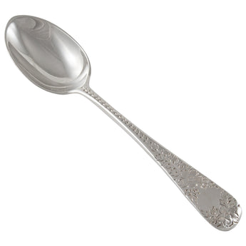 A Victorian, silver teaspoon with engraved foliate & floral decoration.