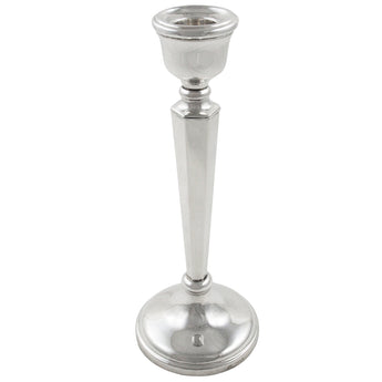 A modern, silver candlestick.