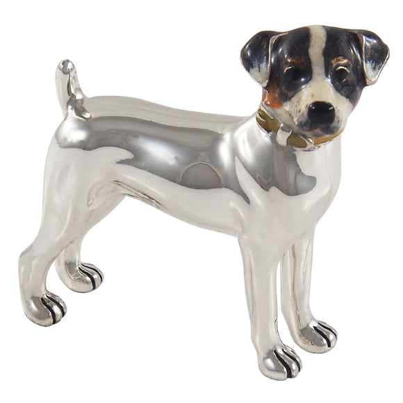 A modern, silver, enamel set, model of a dog