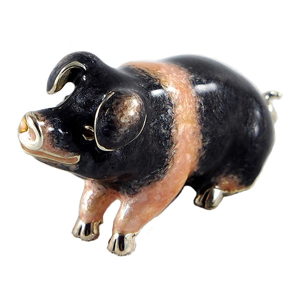 A modern, silver & enamel set model of a pig