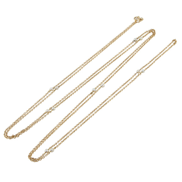 An early 20th century, 9ct yellow gold, pearl set Guard chain