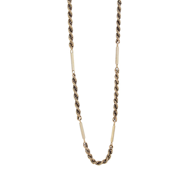 A modern, 9ct yellow gold, rope & bar link chain