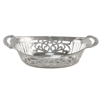 An early 20th century, silver, oval, pierced sweet dish with two handles.